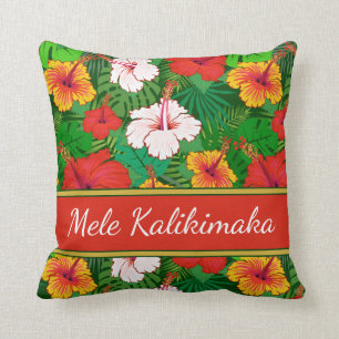 Mele Kalikimaka Colorful Hawaiian Flowers Holiday Kussen
