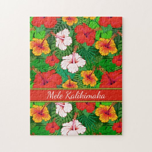 Mele Kalikimaka Colorful Hawaiian Flowers Holiday Legpuzzel (Verticaal)