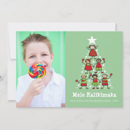 Mele Kalikimaka Cute Fun kerstboom Kinder Foto Feestdagenkaart (Voorkant)