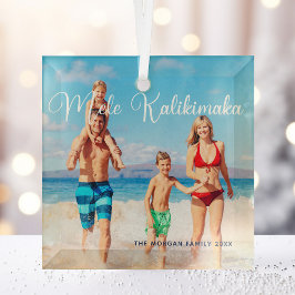 Mele Kalikimaka Familie Foto Beach Kerstmis 2022 Glas Ornament