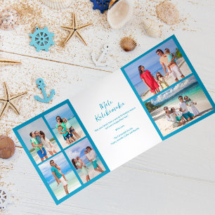 Mele Kalikimaka Familie Foto Collage Blauwe Strand Drieluik Wenskaart
