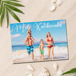 Mele Kalikimaka Familie Foto Strand Kerstmis Feestdagenkaart