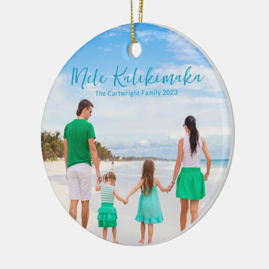 Mele Kalikimaka Familie Strand Foto 2023 Kerstmis Keramisch Ornament (Links)