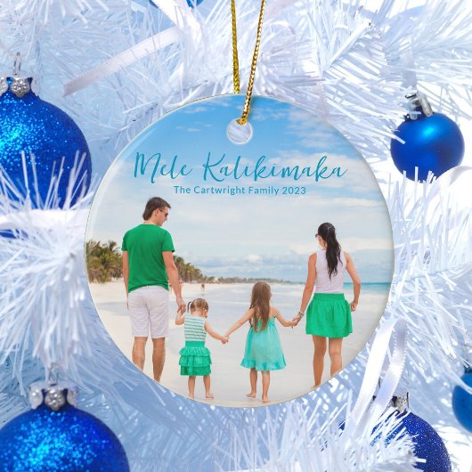Mele Kalikimaka Familie Strand Foto 2023 Kerstmis Keramisch Ornament