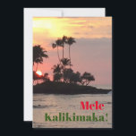 Mele Kalikimaka Feestdagenkaart<br><div class="desc">Stuur warme Hawaiiaanse wensen met deze kerstkaart met een tropische eilandscène aan de voorkant en een plek waar je je warme wensen op de achterkant toevoegt. Uw vakantiebegroeting kan worden toegevoegd met de functie Personaliseer het of u kunt alle tekst verwijderen en ruimte hebben voor een handgeschreven bericht. Afbeelding ©...</div>