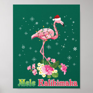 Mele Kalikimaka Flamingo Santa Kerstkersen Poster