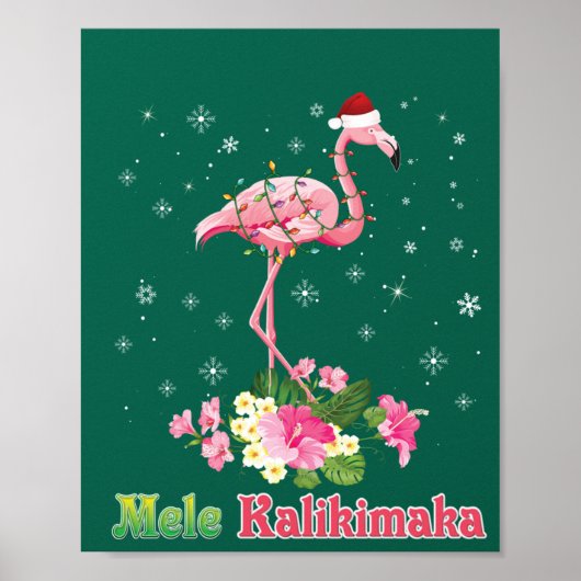 Mele Kalikimaka Flamingo Santa Kerstkersen Poster (Voorkant)