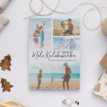 Mele Kalikimaka Foto Collage Feestdagenkaart<br><div class="desc">Eenvoudige hawaiiaanse kerstkaart met een 4 foto-collage van je prachtige familie,  het gezegde "mele kalikimaka",  twee oceaanspreeuwen,  je familienaam en het jaar.</div>
