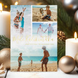 Mele Kalikimaka Foto Collage Folie Feestdagenkaart<br><div class="desc">Eenvoudige hawaiiaanse kerstkaart met een vier foto-collage van je prachtige familie,  het gezegde "mele kalikimaka",  twee folie van zeestuivel,  je familienaam en het jaar.</div>