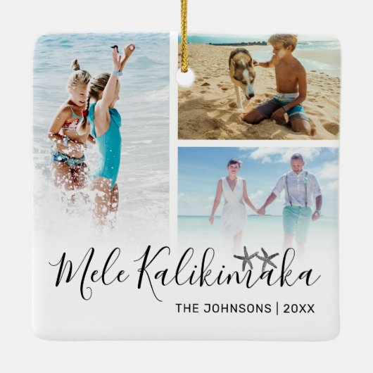 Mele Kalikimaka Foto Collage Keramisch Ornament (Achterkant)