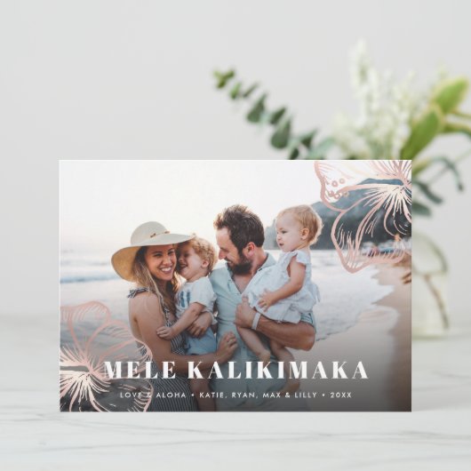 Mele Kalikimaka | Foto Hawaiian Floral Feestdagenkaart (Staand voorkant)