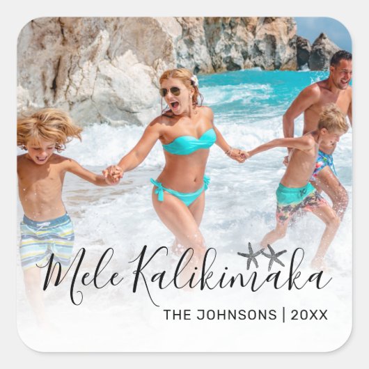 Mele Kalikimaka Fotokerstmis Vierkante Sticker (Voorkant)