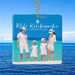 Mele Kalikimaka Gezinsstrand Trip Foto Kerstmis Keramisch Ornament