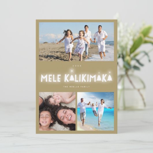 Mele Kalikimaka Glow 3 Foto-collage Kerstmis Feestdagenkaart (Staand voorkant)