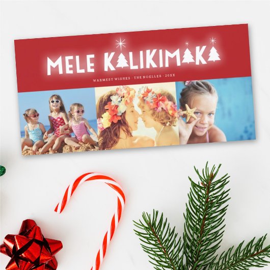 Mele Kalikimaka Glow Kerstmis 3 Foto Collage Feestdagenkaart