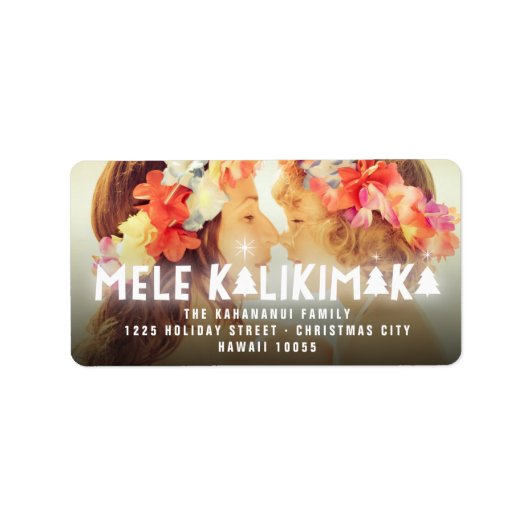 Mele Kalikimaka Glow Kerststerren Foto Etiket (Voorkant)