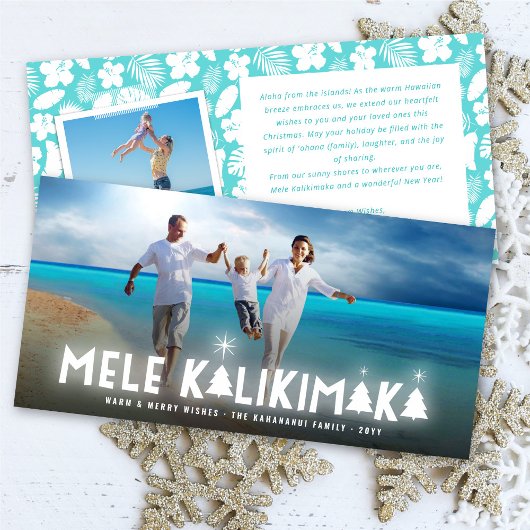 Mele Kalikimaka Glow Stars Modern kerstfoto Feestdagenkaart