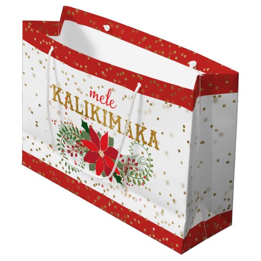 Mele Kalikimaka Gold Glitter Poinsettia Groot Cadeauzakje (Voorkant Gekanteld)