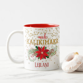 Mele Kalikimaka Gold Glitter Poinsettia Tweekleurige Koffiemok