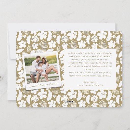 Mele Kalikimaka Gouden Borstel Script Kerstmis Fot Feestdagenkaart (Achterkant)