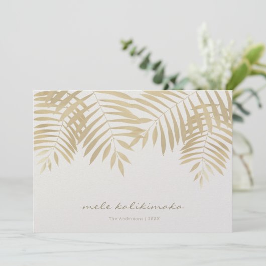 Mele Kalikimaka Gouden Palm Verlaat Kerst Kaart (Staand voorkant)