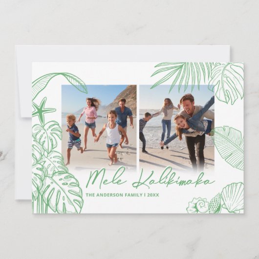 Mele Kalikimaka Green Twee Foto Kerstmis Feestdagenkaart (Voorkant)