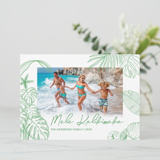 Mele Kalikimaka Groene Foto Kerstmis Feestdagenkaart (Staand voorkant)