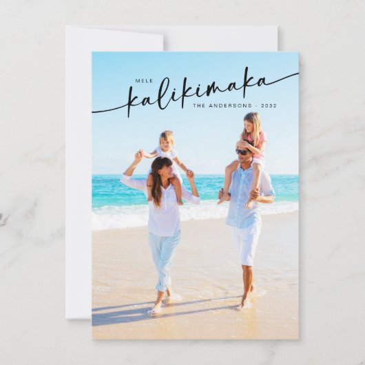 Mele Kalikimaka Hand Lettered Foto Feestdagenkaart (Voorkant)