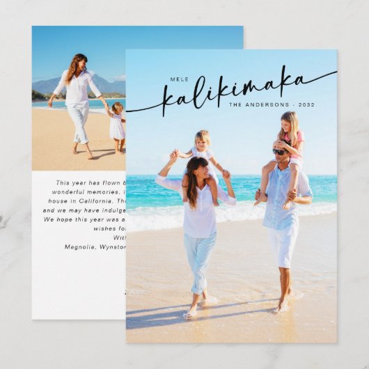 Mele Kalikimaka Hand Lettered Foto Feestdagenkaart (Voorkant / Achterkant)