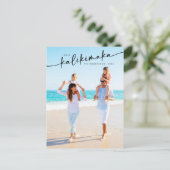 Mele Kalikimaka Hand Lettered Foto Feestdagenkaart (Staand voorkant)