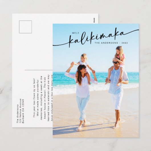 Mele Kalikimaka Hand Lettered Foto Feestdagenkaart (Voorkant / Achterkant)