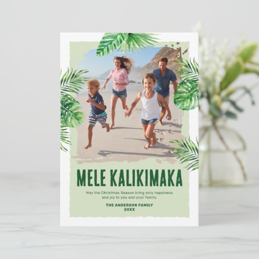 Mele Kalikimaka Hawaïaanse fotokerstmis Feestdagenkaart (Staand voorkant)