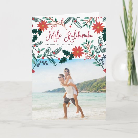 Mele Kalikimaka | Hawaïaanse kerst gevouwen foto Feestdagen Kaart (Voorkant)