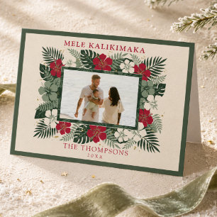 Mele Kalikimaka Hawaiaanse Tropische Bloem Foto Feestdagen Kaart