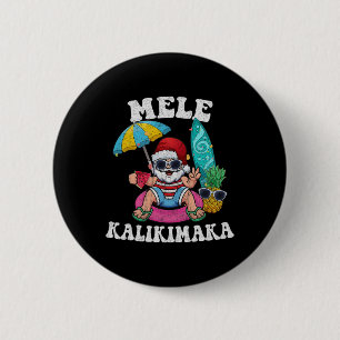 Mele Kalikimaka Hawaii Kerst Surfen Santa Bea Ronde Button 5,7 Cm