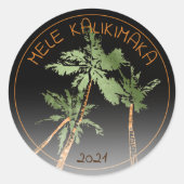 Mele Kalikimaka Hawaii Palm Trees Black Ronde Sticker (Voorkant)