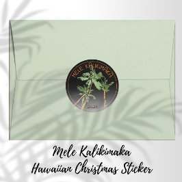 Mele Kalikimaka Hawaii Palm Trees Black Ronde Sticker