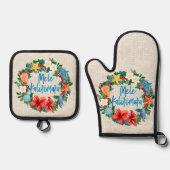 Mele Kalikimaka Hawaiian Beach Kerstkrans Ovenwant & Pannenlap Set (Voorkant)