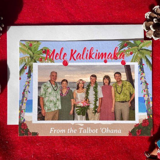 Mele Kalikimaka Hawaiian Beach Personalized Photo Feestdagenkaart