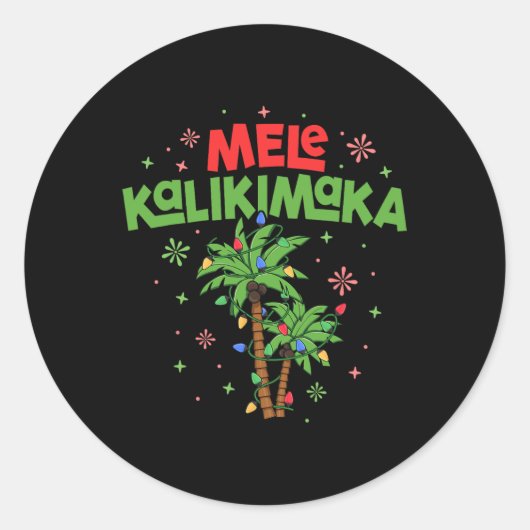 Mele Kalikimaka Hawaiian Christmas Palm Tree Light Ronde Sticker (Voorkant)