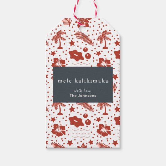 Mele Kalikimaka Hawaiian Christmas Red Gift Label Cadeaulabel (Voorkant)