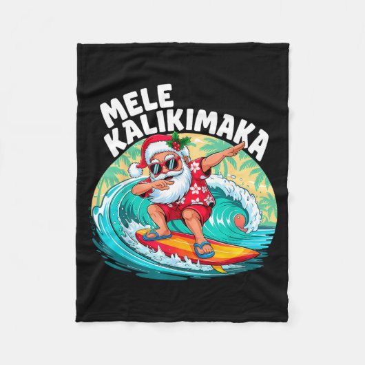 Mele Kalikimaka Hawaiian Christmas Santa Surfing B Fleece Deken (Voorkant)