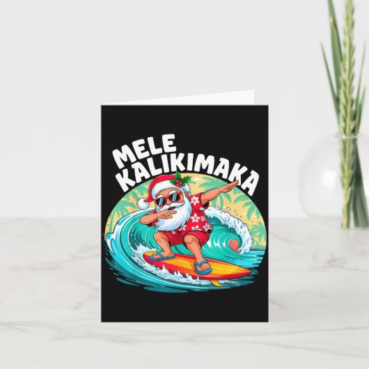 Mele Kalikimaka Hawaiian Christmas Santa Surfing B Kaart (Voorkant)