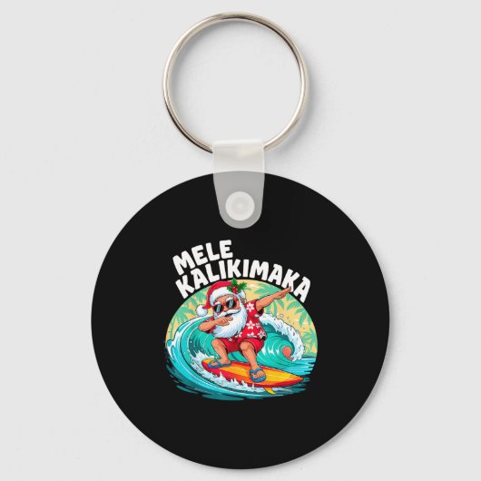 Mele Kalikimaka Hawaiian Christmas Santa Surfing B Sleutelhanger (Voorkant)