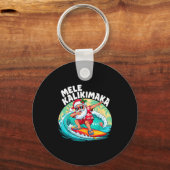 Mele Kalikimaka Hawaiian Christmas Santa Surfing B Sleutelhanger (Voorkant)