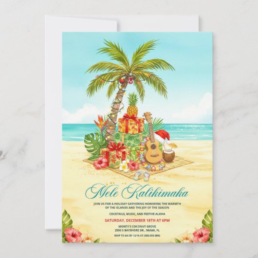 Mele Kalikimaka Hawaiian Christmas Watercolor Kaart (Voorkant)