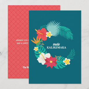 Mele Kalikimaka Hawaiian Floral Wreath Flat Card