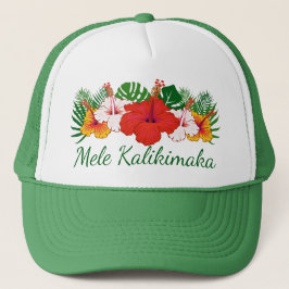 Mele Kalikimaka Hawaiian Flowers Leaves Holiday Trucker Pet