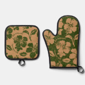 Mele Kalikimaka  Hawaiian Hibiscus Green Ovenwant & Pannenlap Set (Voorkant)