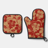 Mele Kalikimaka  Hawaiian Hibiscus Red Ovenwant & Pannenlap Set (Voorkant)